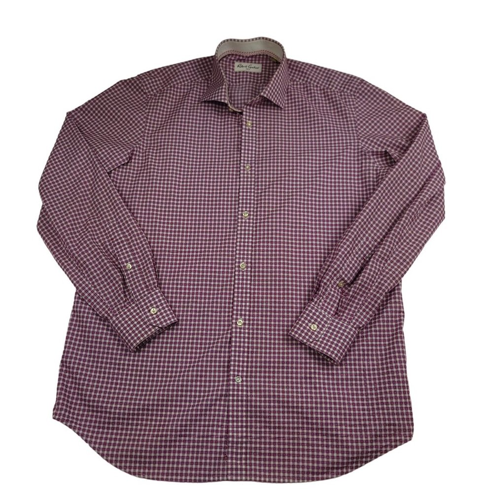Robert Graham 42 Chest 16.5 Neck XL Purple Long Sleeve Button Up Check Design‎